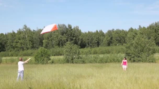 Jongen en meisje met kite — Stockvideo