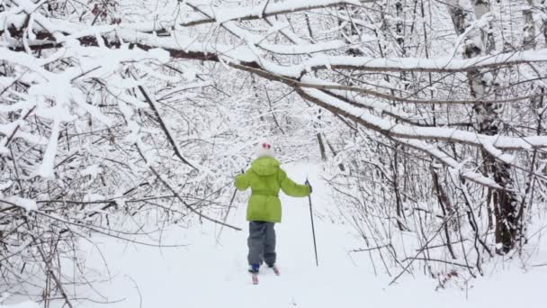 Meisje skiën — Stockvideo