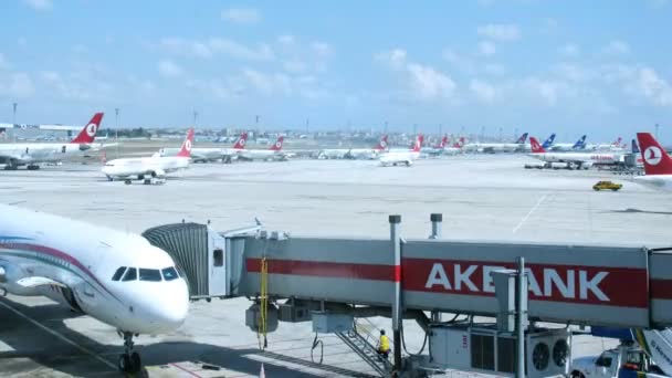 Plane stands in airport Istanbul — Stock Video