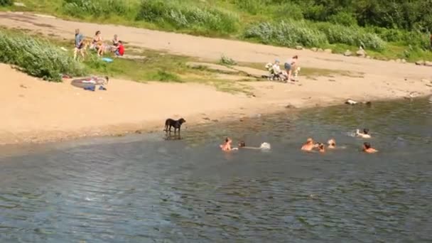 Pessoas que descansam na margem do rio — Vídeo de Stock