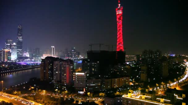 Panoramatický pohled na noční Guangzhou — Stock video