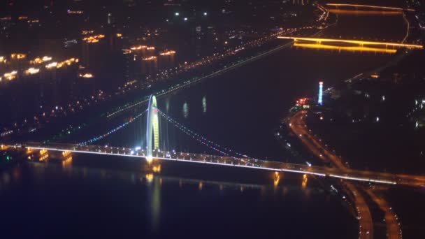 Vista noturna da ponte Jiefang — Vídeo de Stock