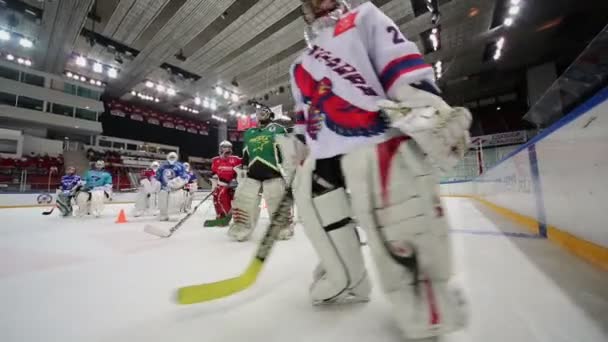 Porteros de hockey salen del hielo — Vídeos de Stock