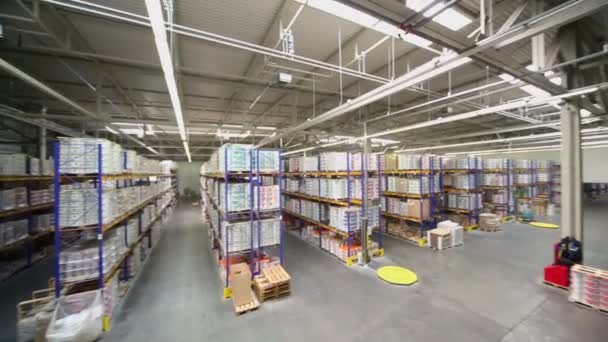 Goods on shelves in warehouse — Stock Video