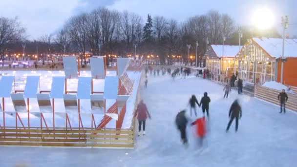 Gente patinando sobre hielo en el parque — Vídeos de Stock