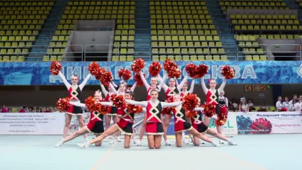 Performance de l "équipe indéfinie de pom-pom girls avec des pompons — Video
