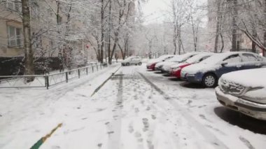 Park etmiş arabaların bahçesinde boyunca yürümek