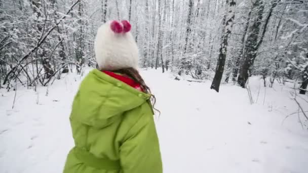 Niña en el parque de invierno — Vídeo de stock