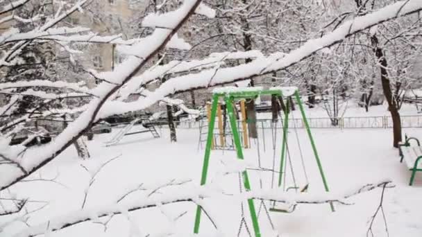 A neve põe-se em ramos de árvores — Vídeo de Stock