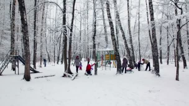 Madri con bambini giocano nel parco giochi — Video Stock