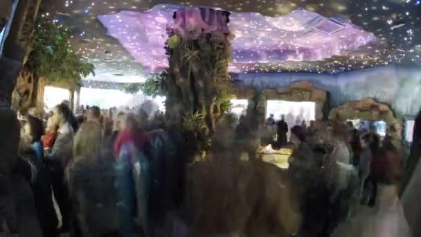 Visitors admiring fishes in watertank — Stock Video