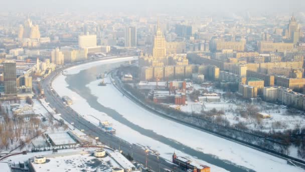 Aerial view of snowed city Moscow — Stock Video