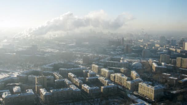 Morning aerial view of snowed city — Stock Video