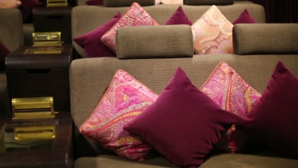 Soft sofa in cinema theatre — Stock Video