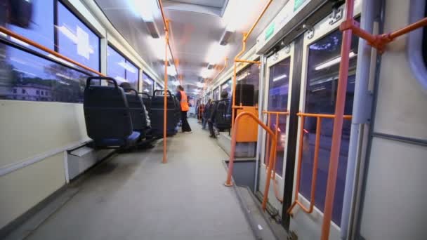 People sit in tram — Stock Video
