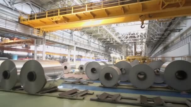 Workshop with rolls of aluminum at plant — Stock Video