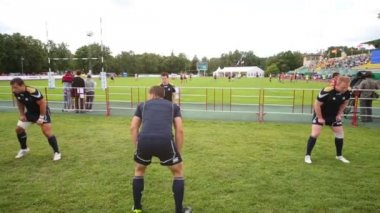 Stadyum üzerinde eğitim Rugby oyuncuları