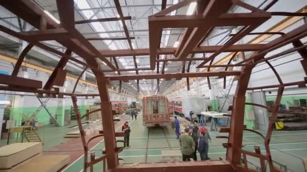 Steel frame of cabin of metro train — Stock Video