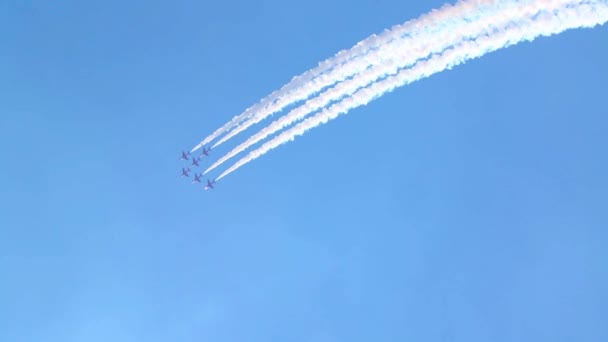 Grupo de acrobacias aéreas seis T-1 Hawk — Vídeos de Stock