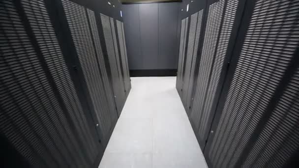 Corridor with telecommunication racks — Stock Video
