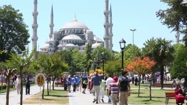 Folk på plass i Sultanahmet moskeen – stockvideo