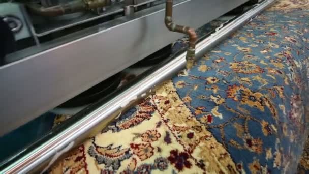 Macchina pulisce tappeto di lana colorato — Video Stock