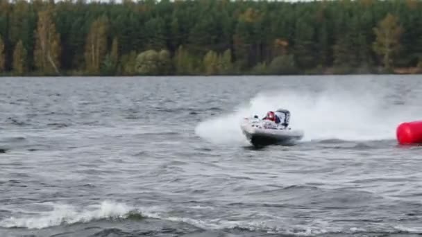 Two power boats turns buoy — Stock Video