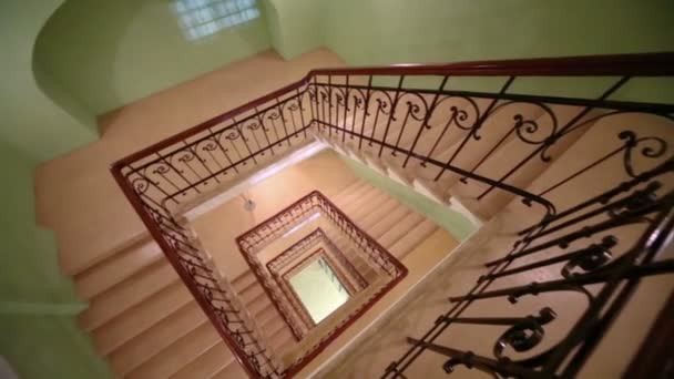 Top view square spiral staircase — Stock Video