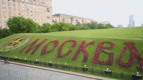 Kaldırım flowerbed yakınındaki tarafından bisikletçi rides — Stok video