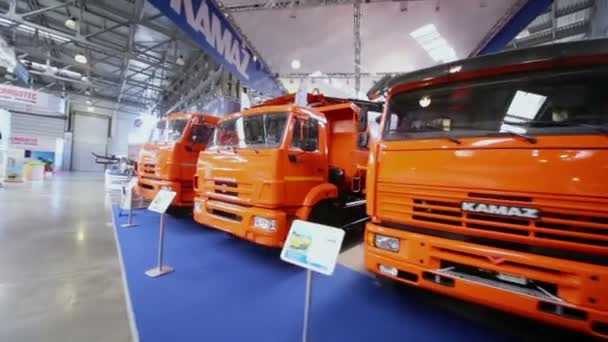 Kamaz trucks at International Specialized Exhibition — Stock Video