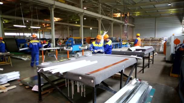 Werknemers in productie workshop bij plant — Stockvideo