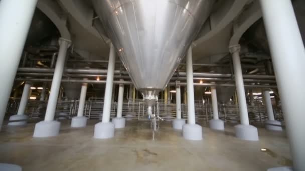 Cone cisterns and pipes in Ochakovo factory — Stock Video