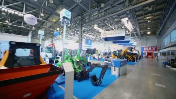 Building machines at International Specialized Exhibition — Stock Video