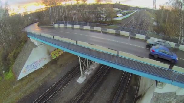 Railway tracks at autumn evening — Stock Video