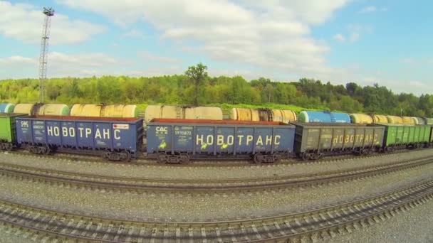 Long lines of train wagons — Stock Video