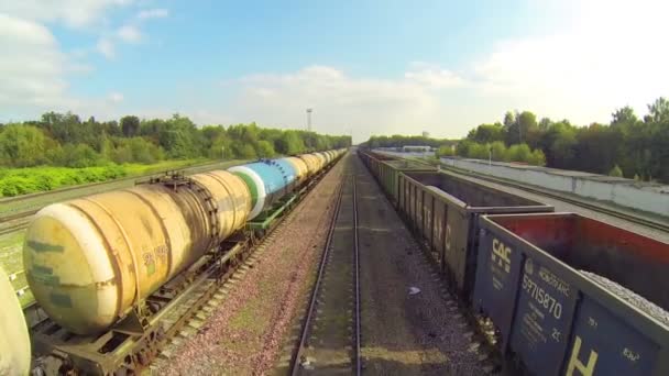 Long lines of train wagons — Stock Video