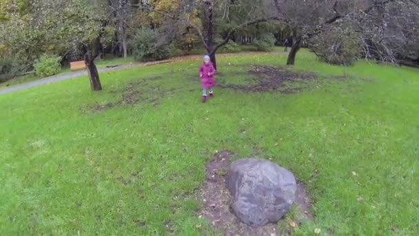 Schattig klein meisje uitgevoerd in park — Stockvideo