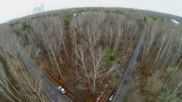 Car on crossroad and edifice in shape of airplane — Stock Video