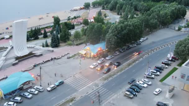 Aerial view of a crossroad with people — Stock Video