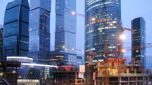 Construction of multiple buildings at Moscow-City — Stock Video