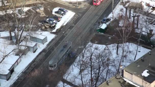 Trams correndo em direção a Moscou — Vídeo de Stock