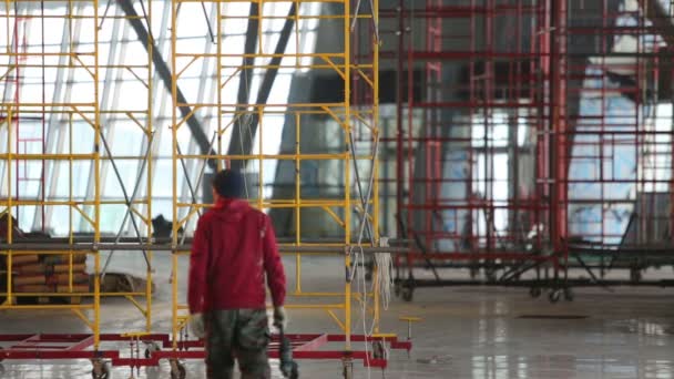 Colored scaffolding at construction — Stock Footage Colored scaffolding at construction Stock Footage