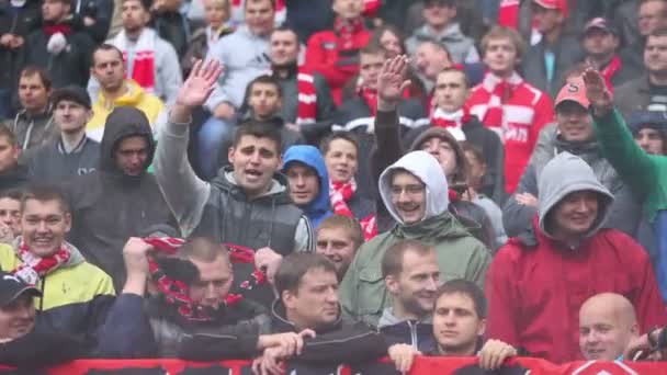 Felices fans gritan en el partido de fútbol — Vídeos de Stock