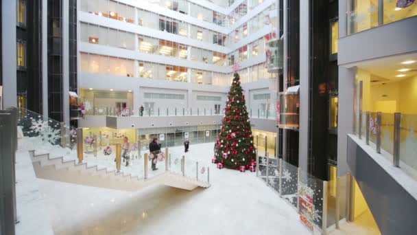 Árvore de Natal, pessoas e escadas — Vídeo de Stock