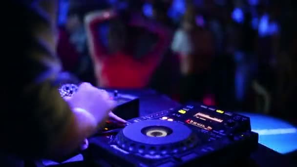 DJ hands work with musical equipment — Stock Video