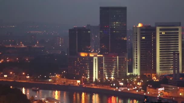 Nacht panorama van de stad — Stockvideo