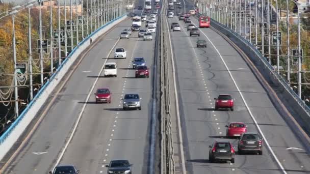 Viele moderne Autos fahren auf Brücke — Stockvideo