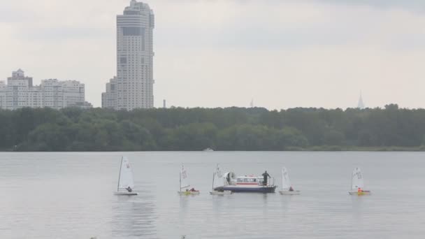Küçük yelkenli ve hovercraft yetenekli hareket — Stok video