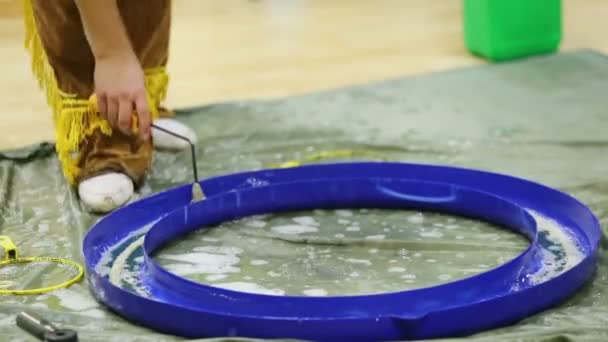 Man making large soap bubble — Stock Video