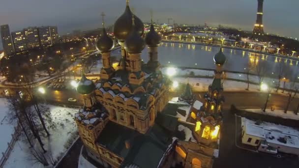 Temple of Trinity cupolas against cityscape — Stock Video